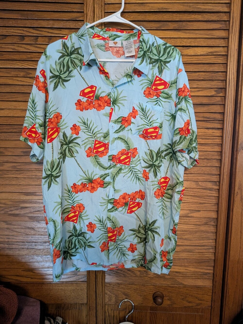 Superman Men's Hawaiian Tropical Button-down Short Sleeve Shirts Size Large